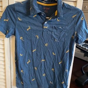 Cat & Jack Polo Shirt Blue w Yellow Lizards M (8-10) Fun print!